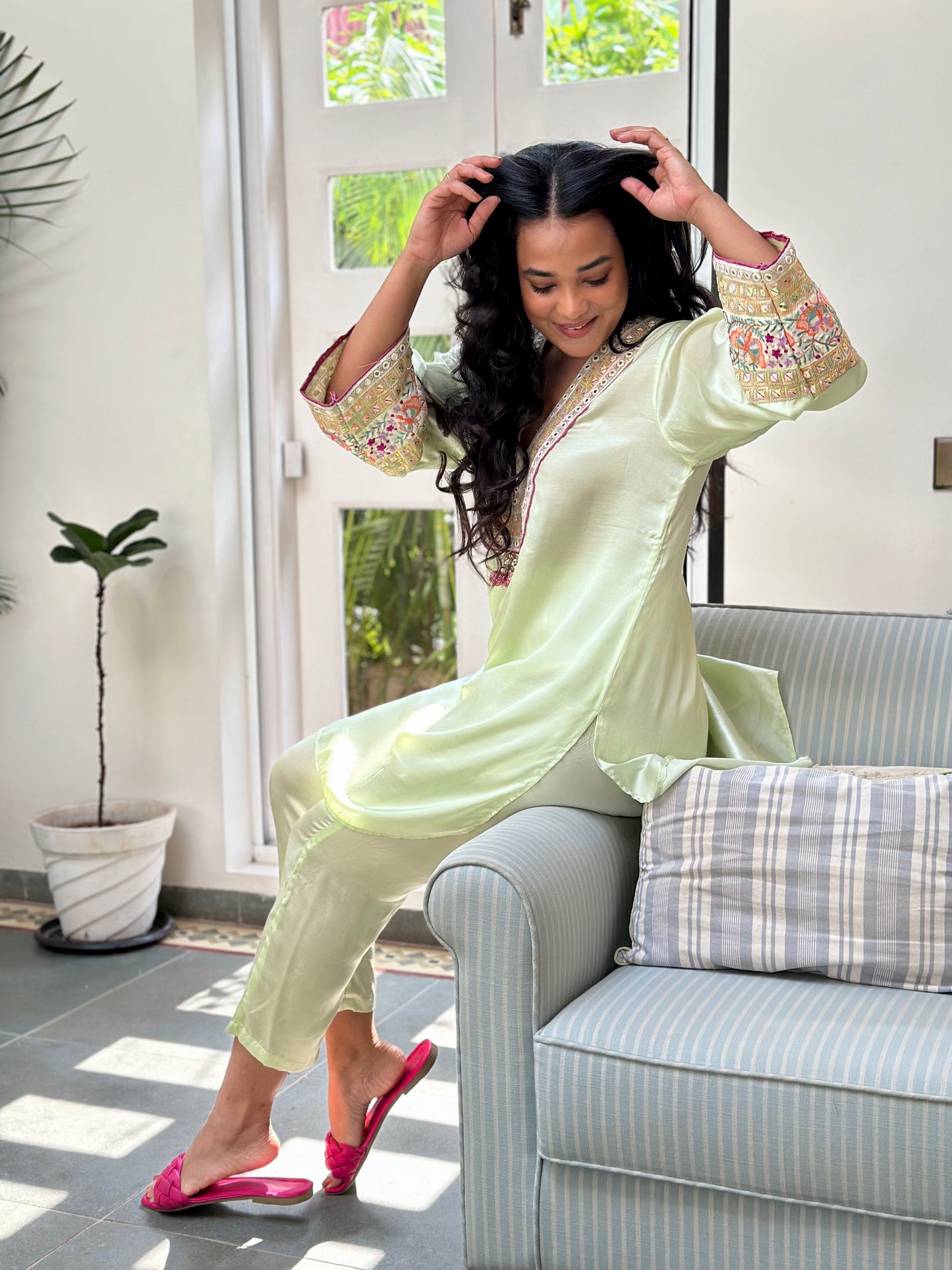 Mint Green Embroidered Kurta Set