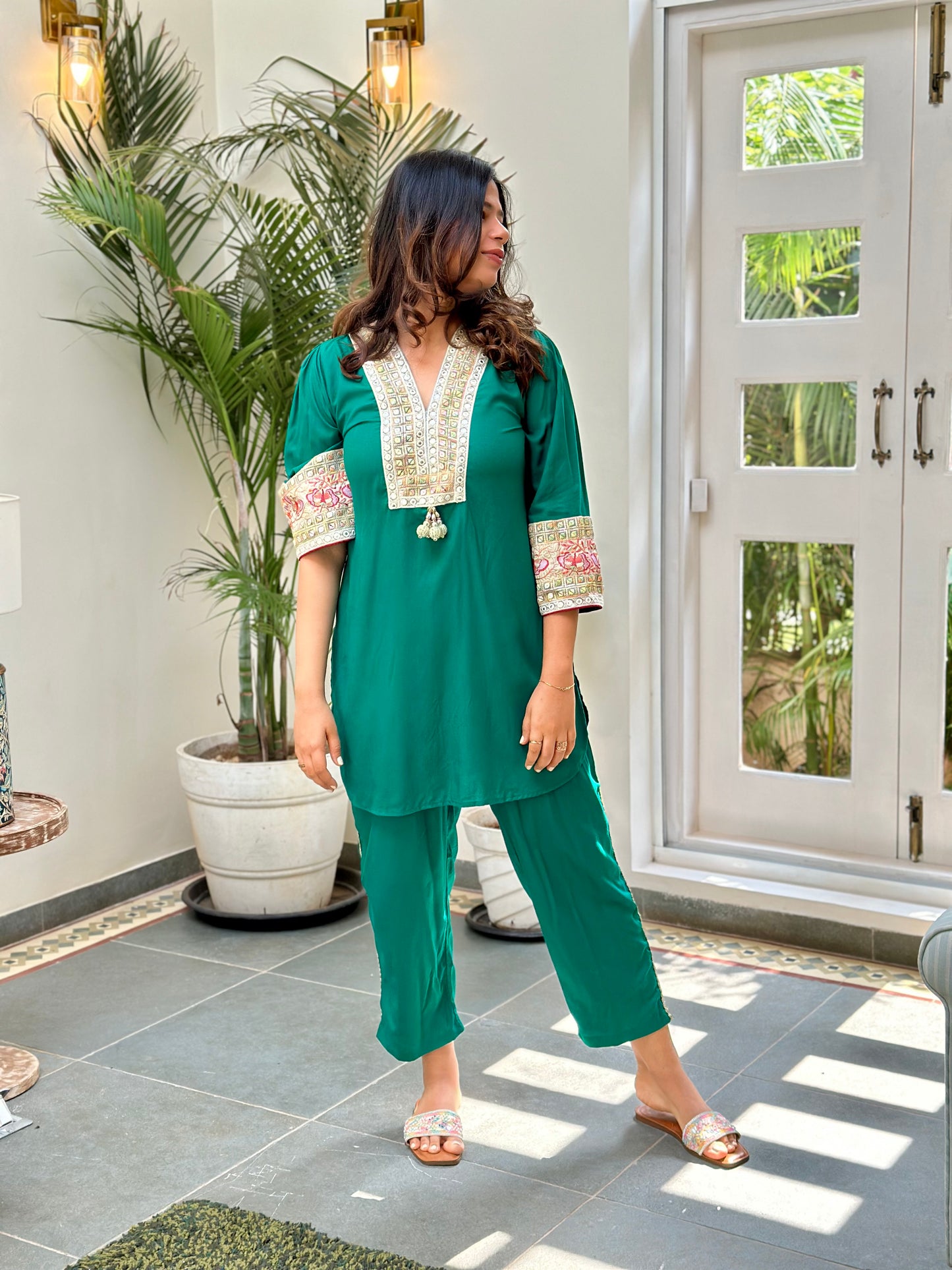 Emerald Green Embroidered Kurta Set