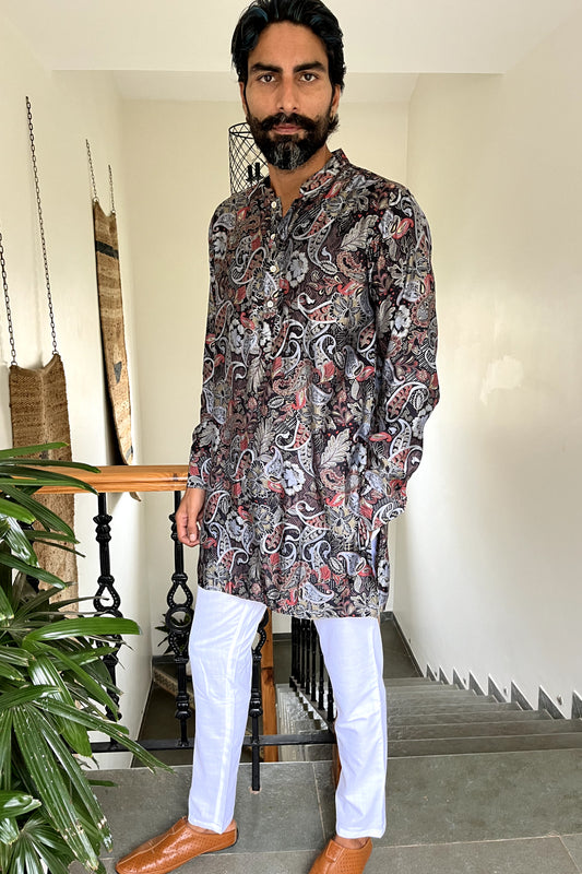 Blended Silk Paisley Kurta Set