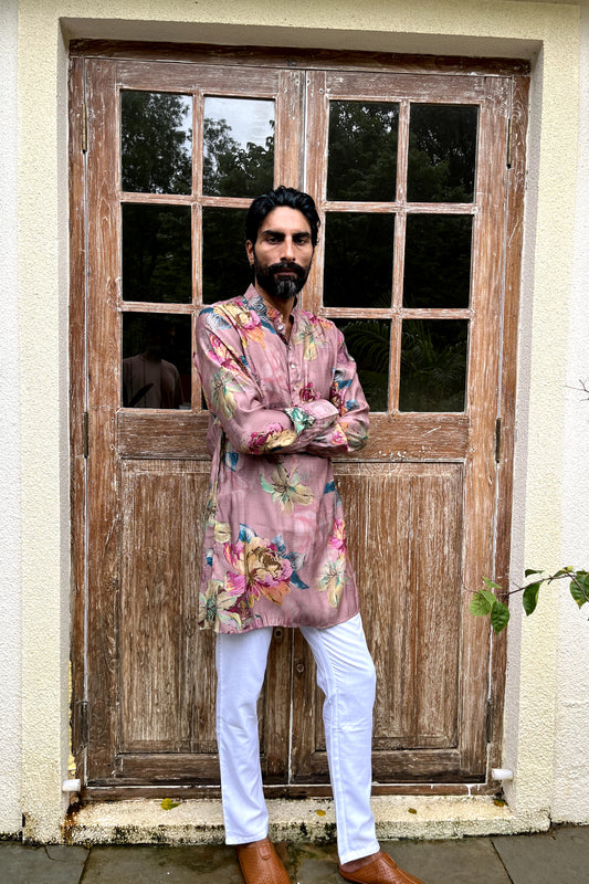 Lilac Floral Print Kurta Set