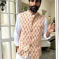 Peach Floral Print Nehru Jacket