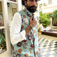 Blue Floral Print Nehru Jacket