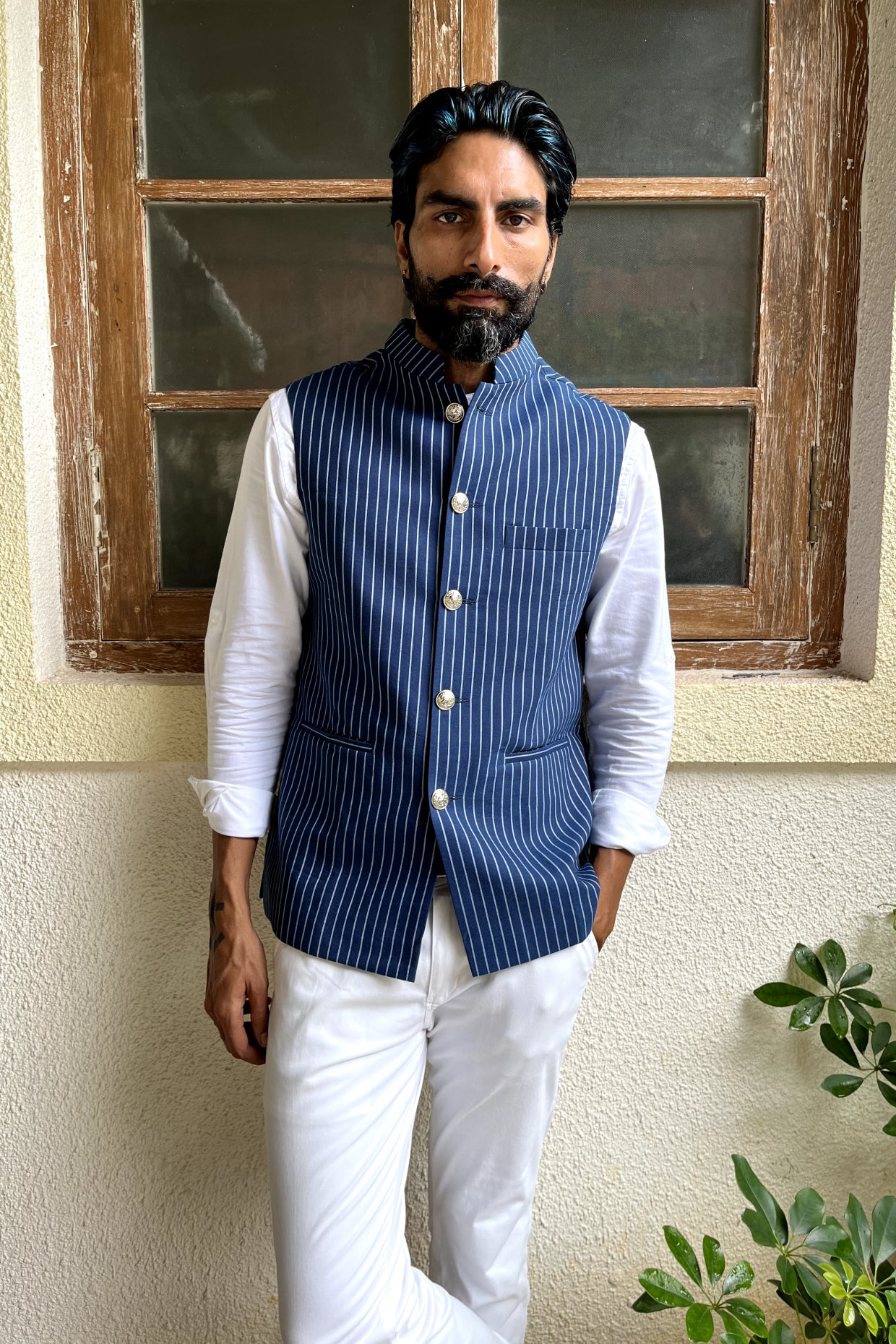 Denim Print Nehru Jacket