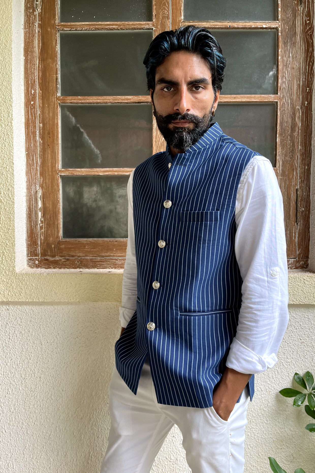 Denim Print Nehru Jacket