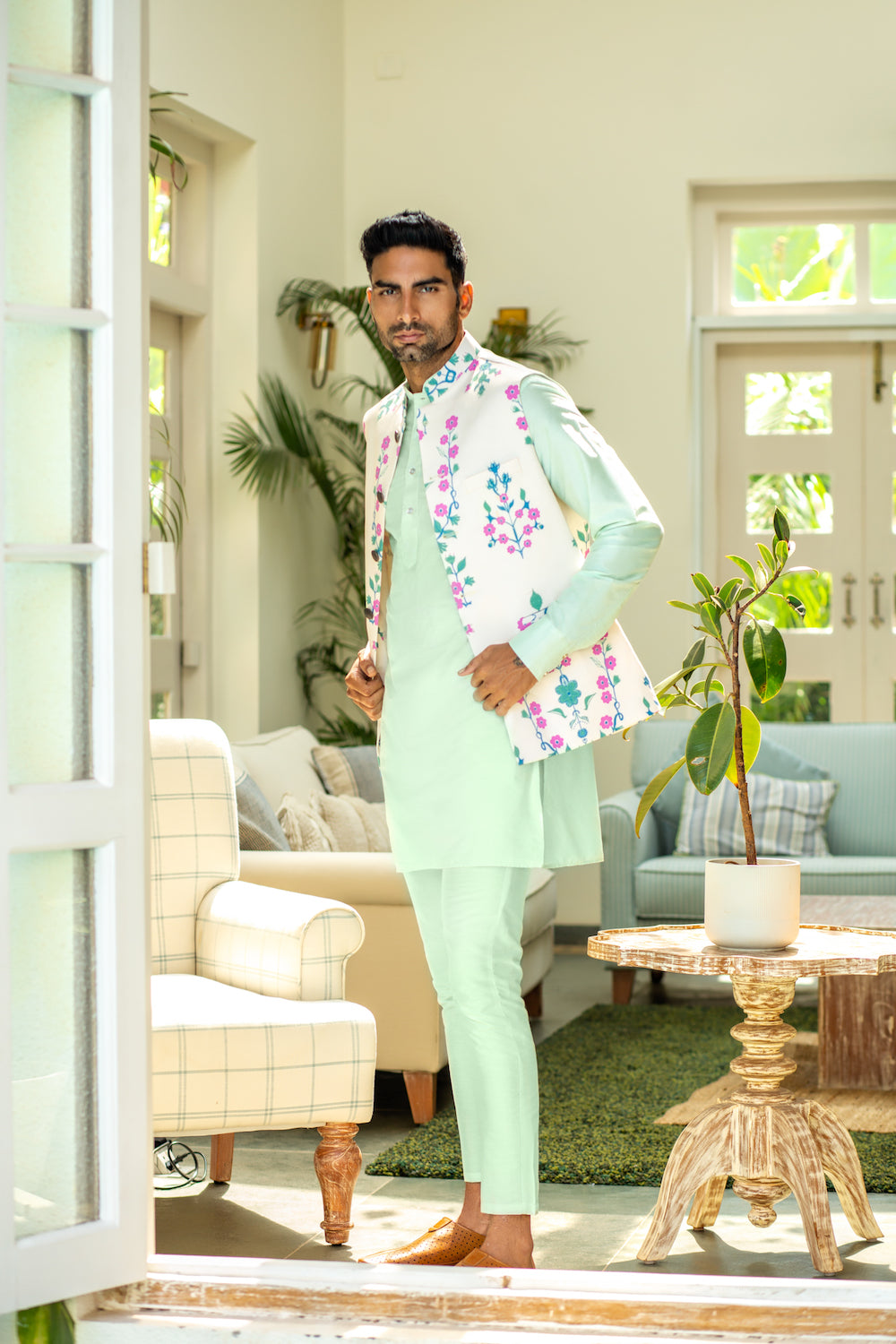 Light Olive Green kurta jacket set for Men – paanericlothing
