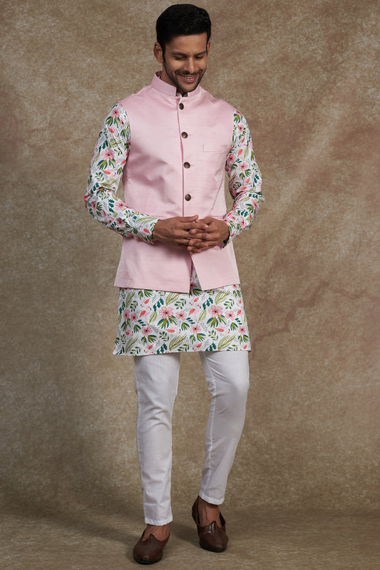 Pink Printed Jacket Kurta Set