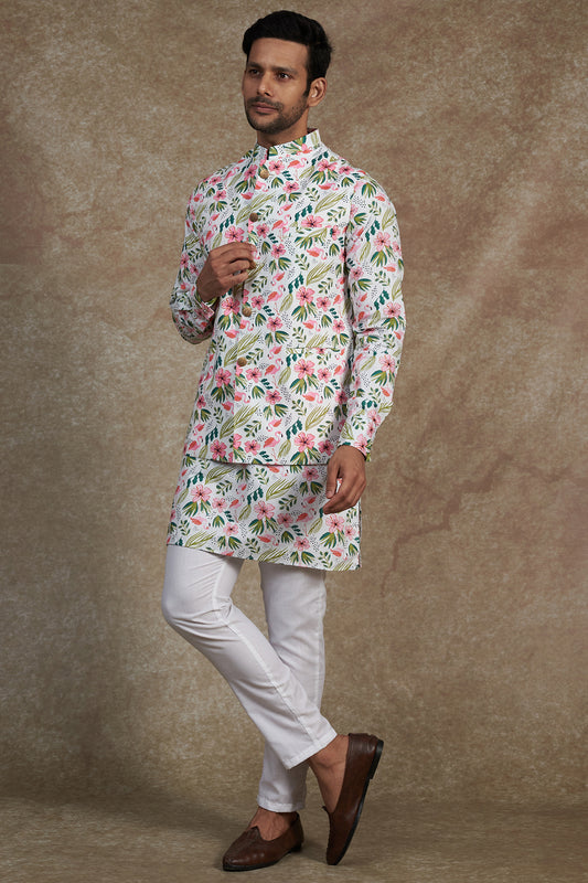 Floral Print Jacket Kurta Set