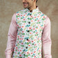 White Floral Print Nehru Jacket with Kurta Set