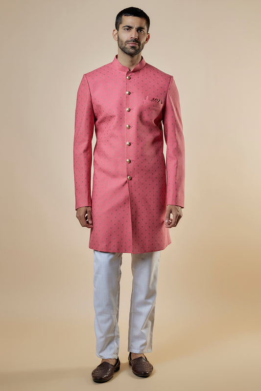 Pink Foil Print Sherwani Set