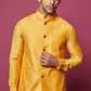 Mustard Cotton Silk Jacket with Kurta Set