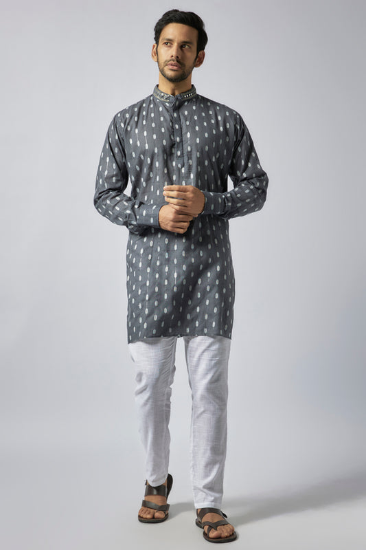 Dark Grey Embroidered Kurta Set