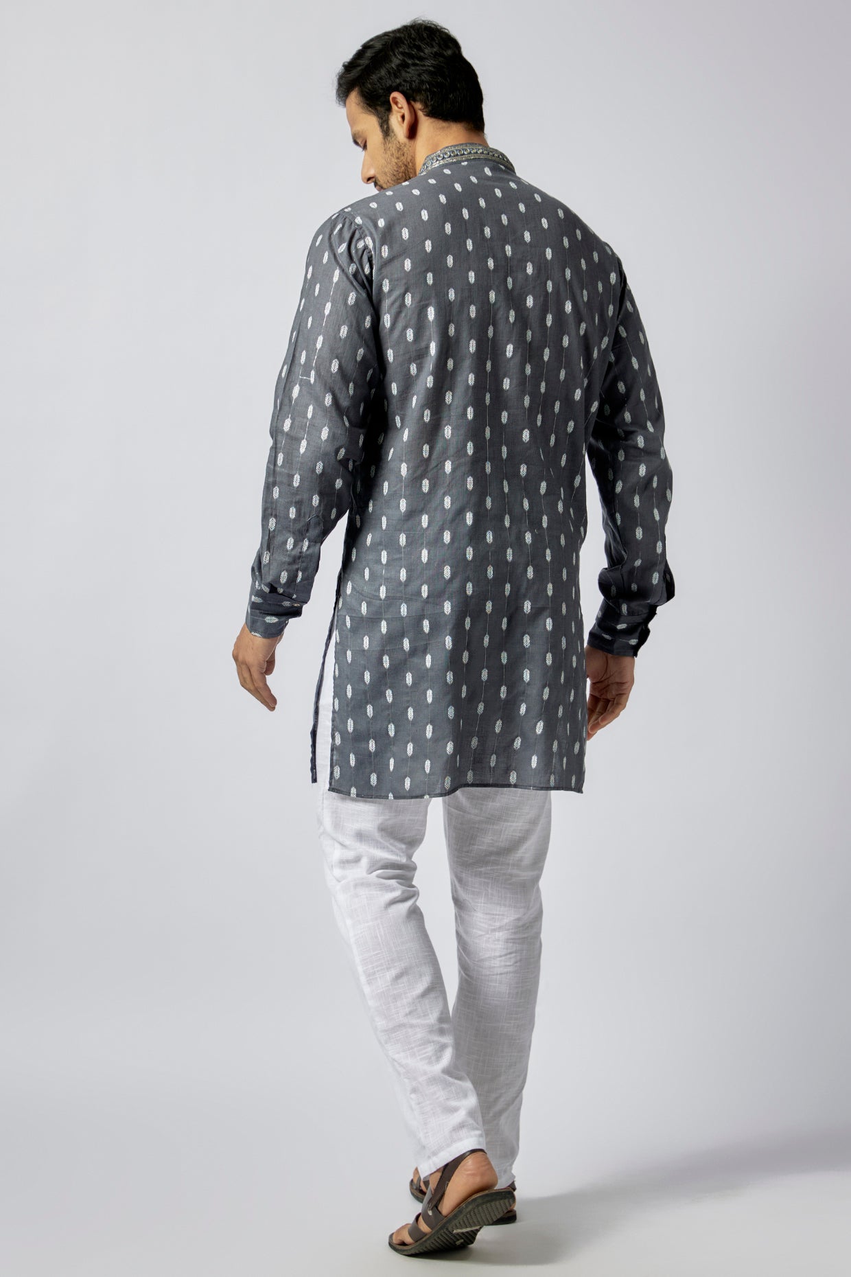 Dark Grey Embroidered Kurta Set