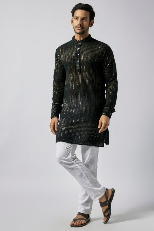 Black Sequin Embroidered Kurta Set