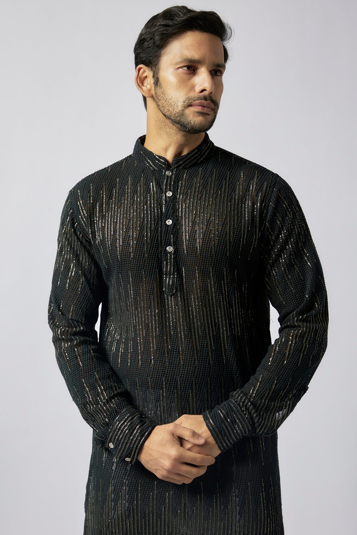 Black Sequin Embroidered Kurta Set