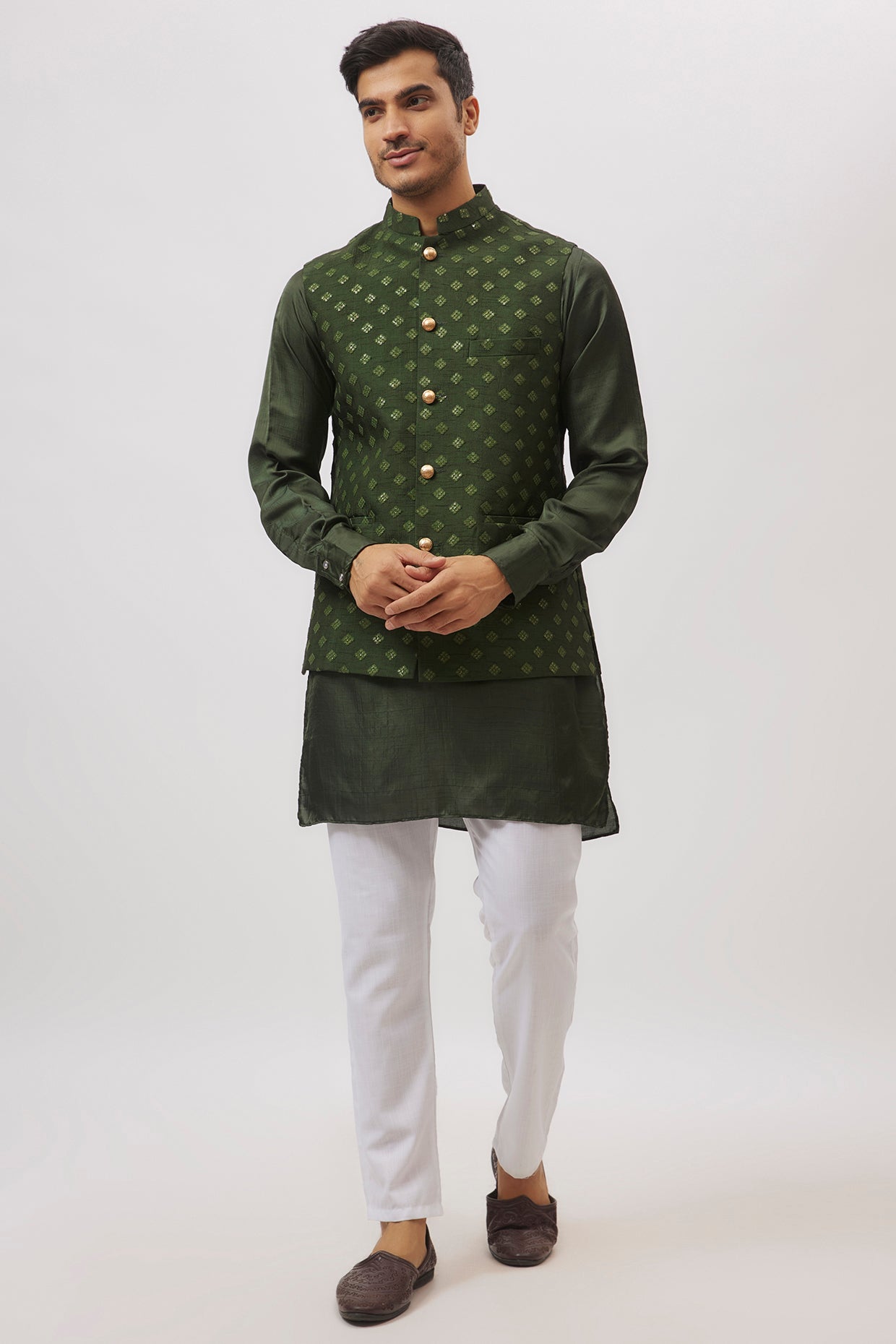 Emerald Green Embroidered Jacket Kurta Set