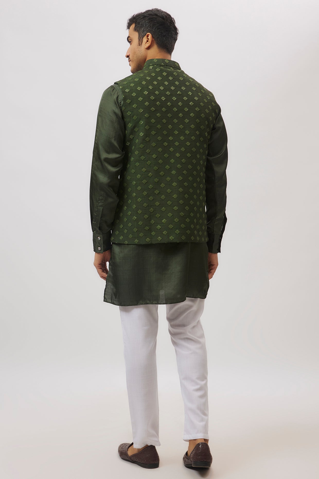 Emerald Green Embroidered Jacket Kurta Set