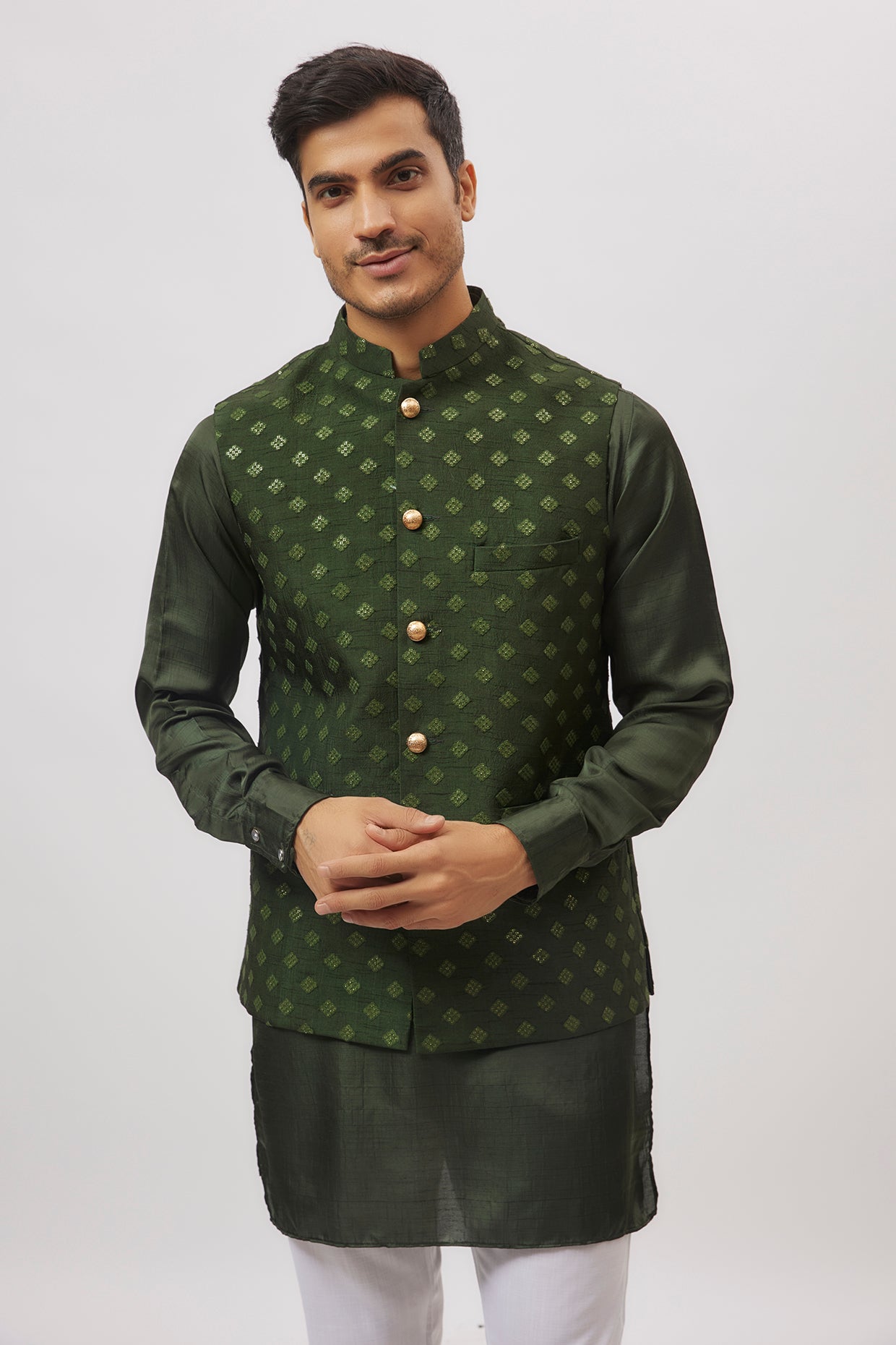 Emerald Green Embroidered Jacket Kurta Set