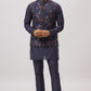 Navy Blue Botanical Embroidery Nehru Jacket