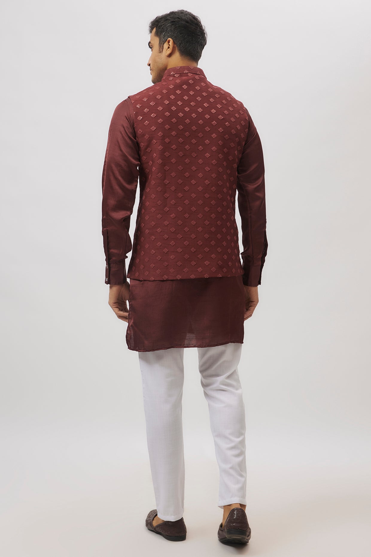 Maroon Embroidered Jacket Kurta Set