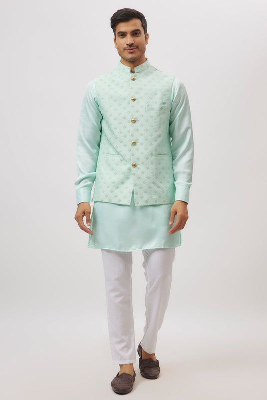 Mint Green Embroidered Jacket Kurta Set