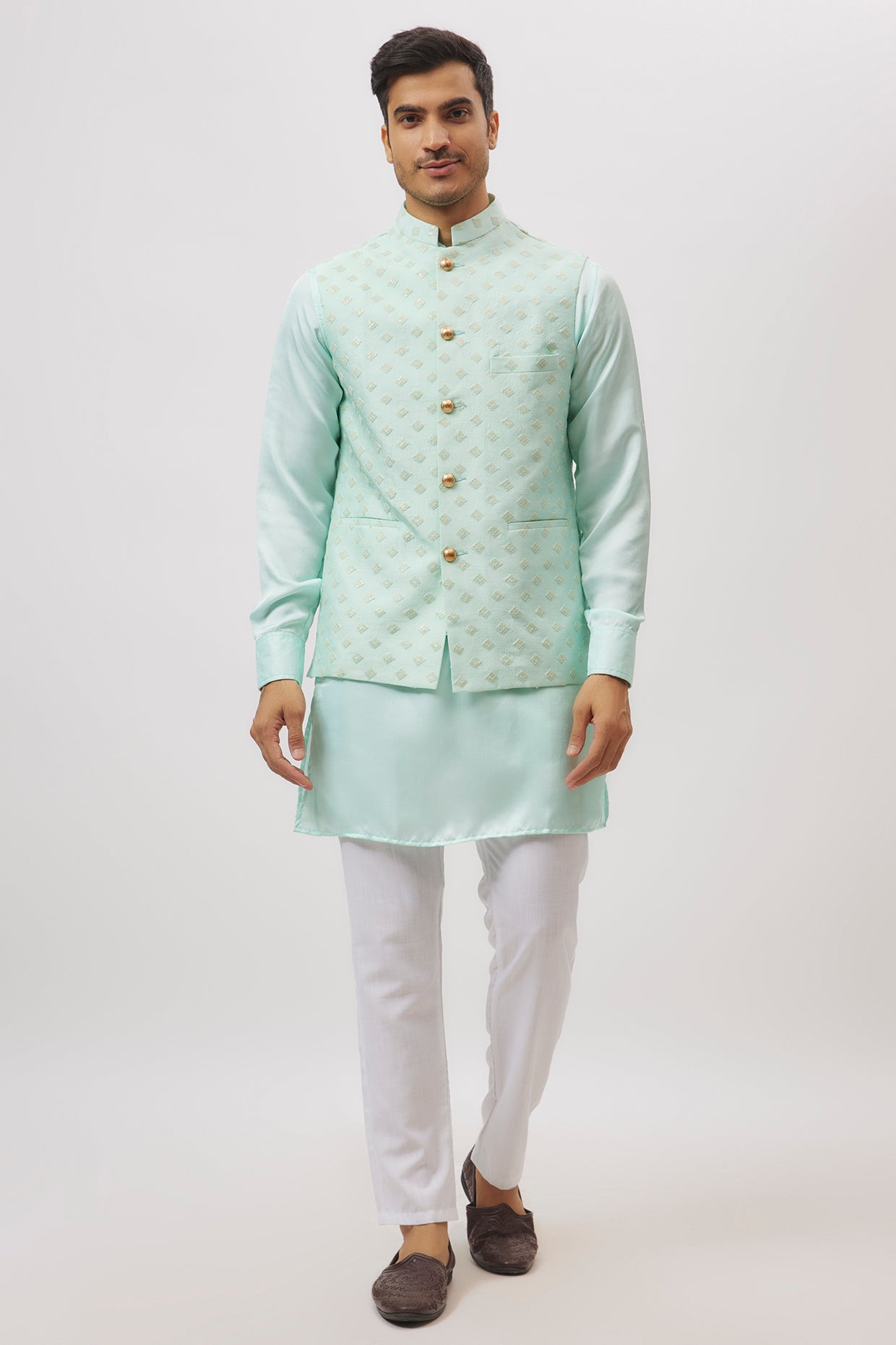 Mint Green Embroidered Nehru Jacket