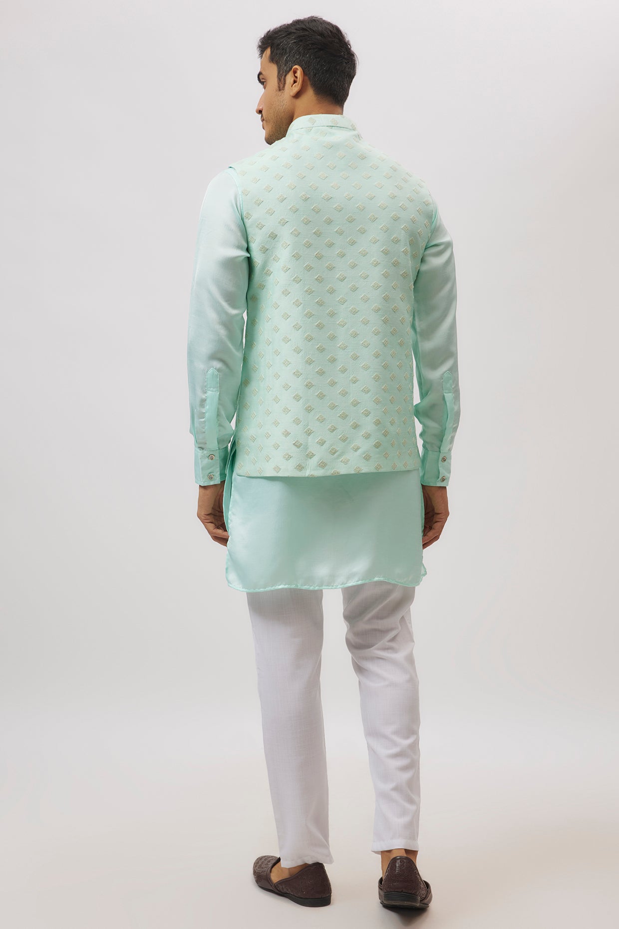 Mint Green Embroidered Jacket Kurta Set