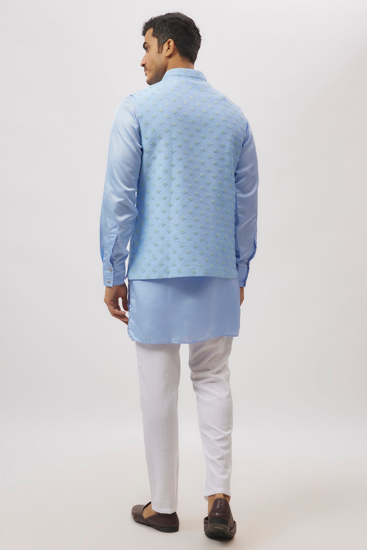 Ice Blue Embroidered Jacket Kurta Set