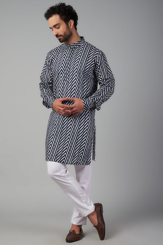 Black Cotton Chevron Printed Kurta Set