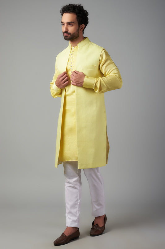 Yellow Jacquard Indo Western Set