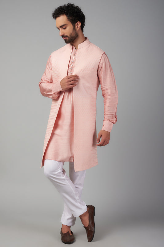 Pink Jacquard Indo Western Set