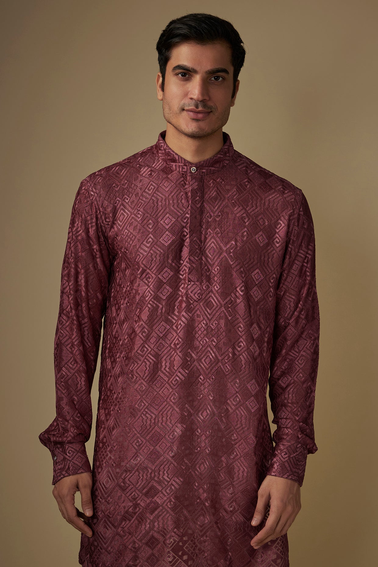 Maroon Lucknowi Embroidered Kurta Set