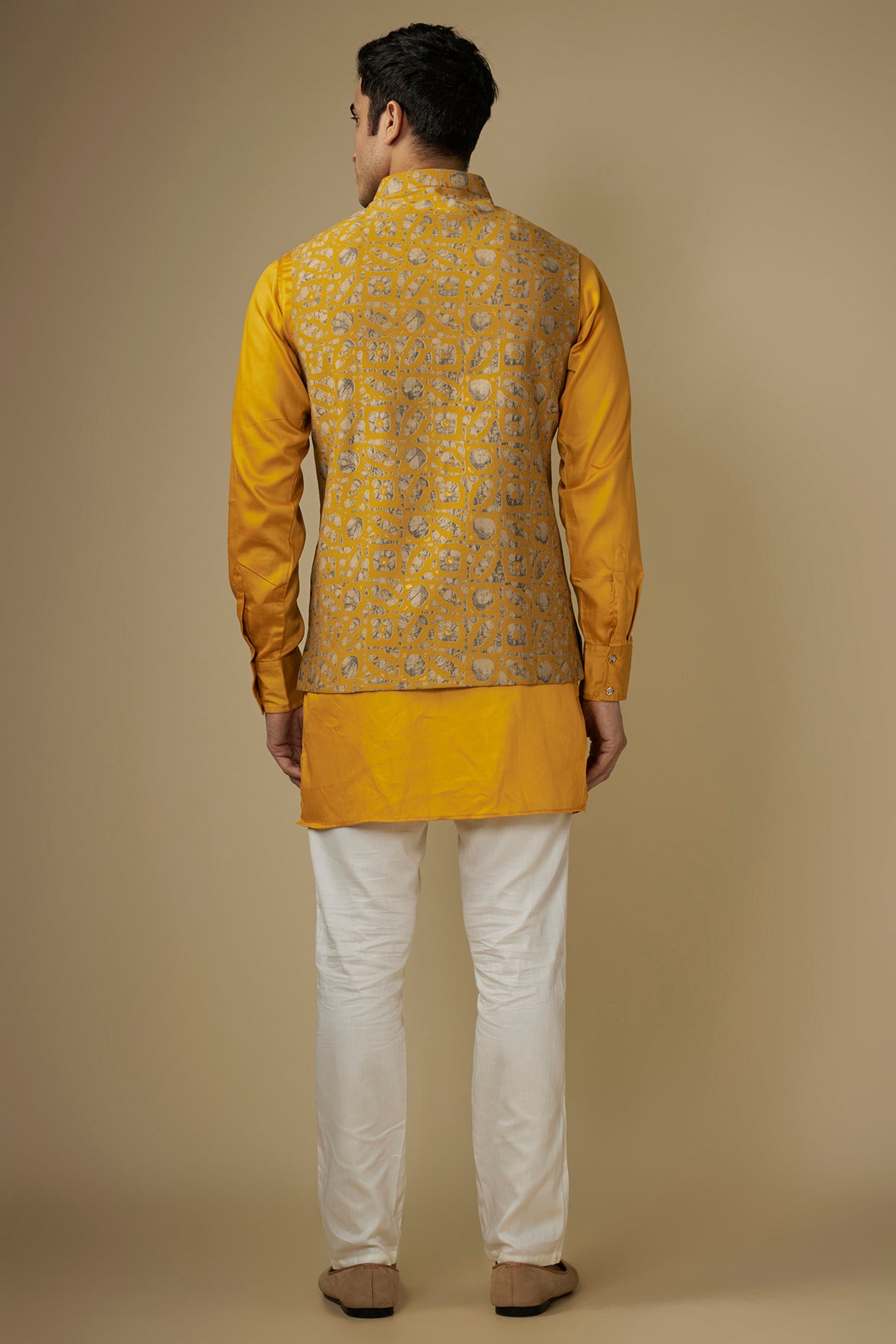 Mustard Digital Print Nehru Jacket