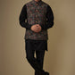 Black Digital Print Nehru Jacket