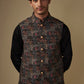 Black Digital Print Nehru Jacket