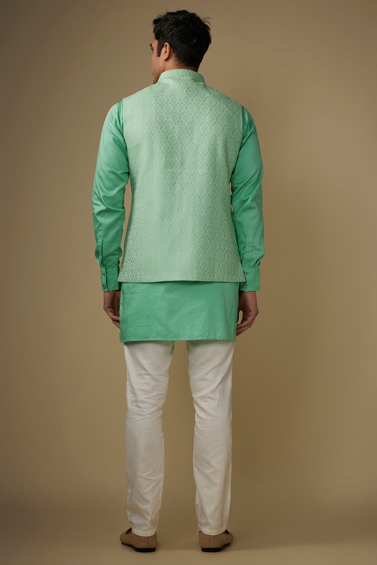 Mint Green Floral Nehru Jacket