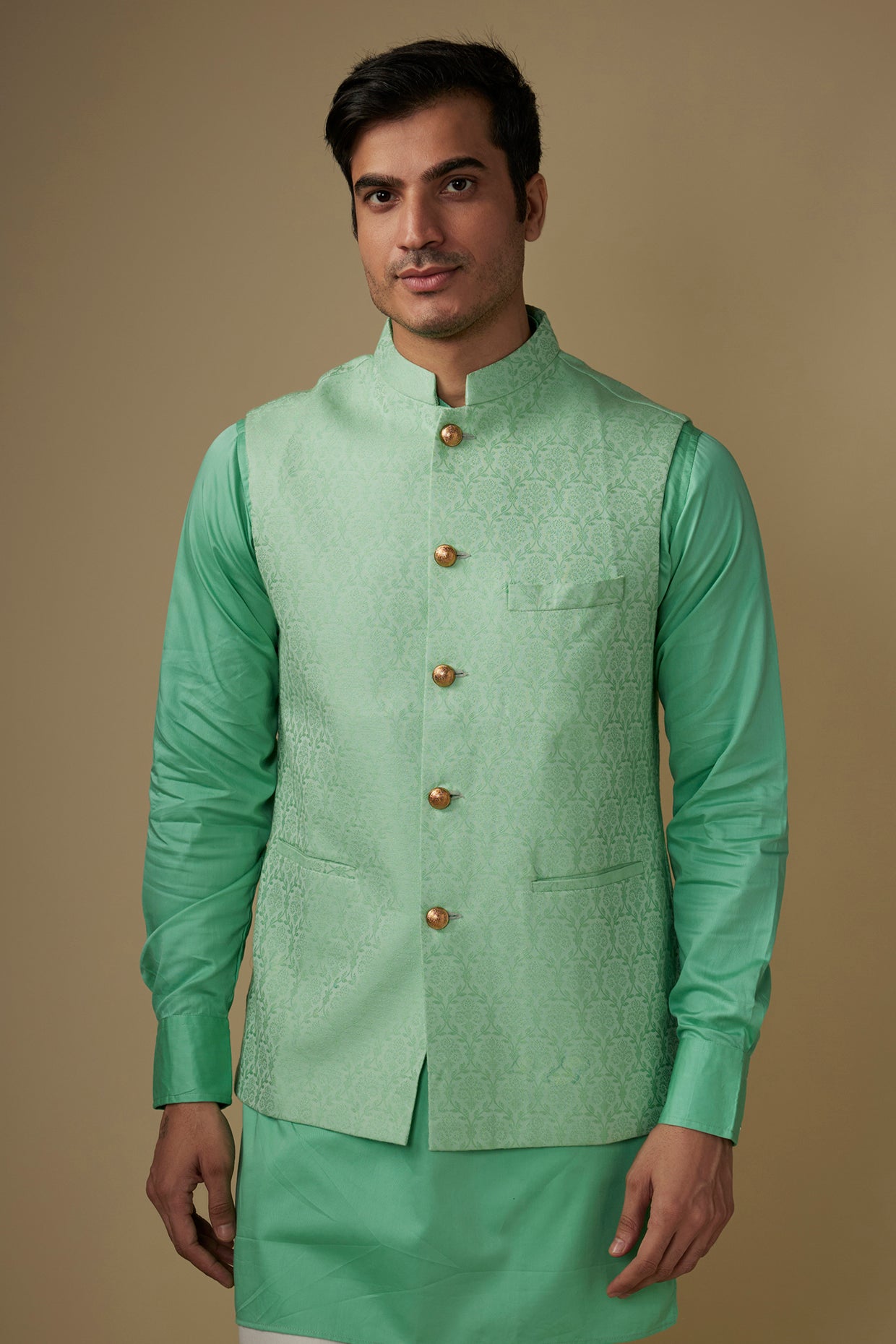 Mint Green Floral Nehru Jacket