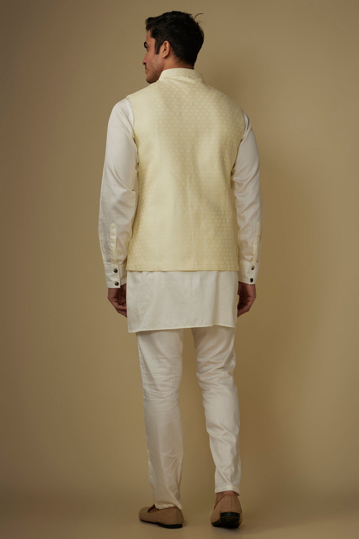 Ivory Floral Jacquard Jacket Kurta Set