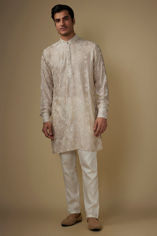 Ivory Lucknowi Embroidered Kurta Set