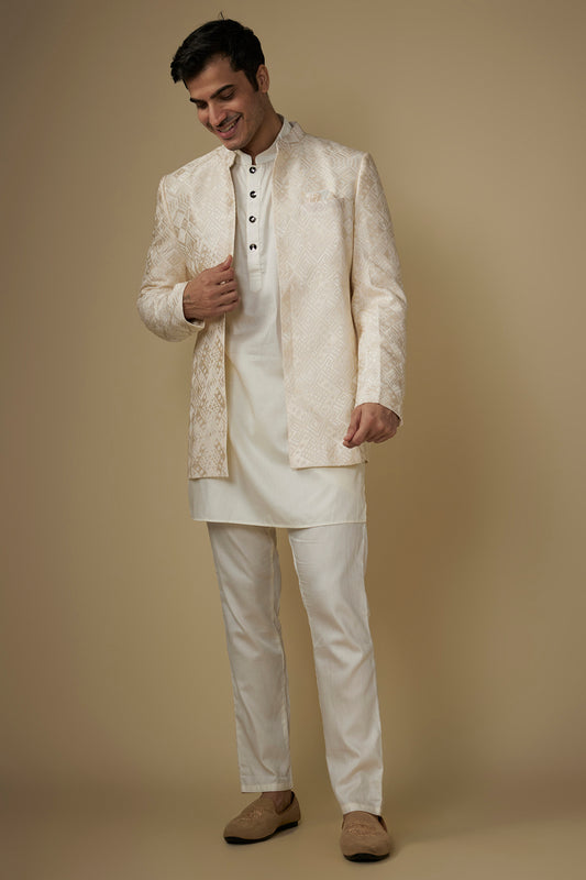 Ivory Embroidered Indo Western Set