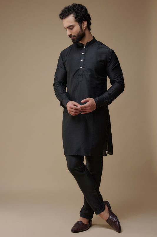 Black Cotton Silk Kurta Set