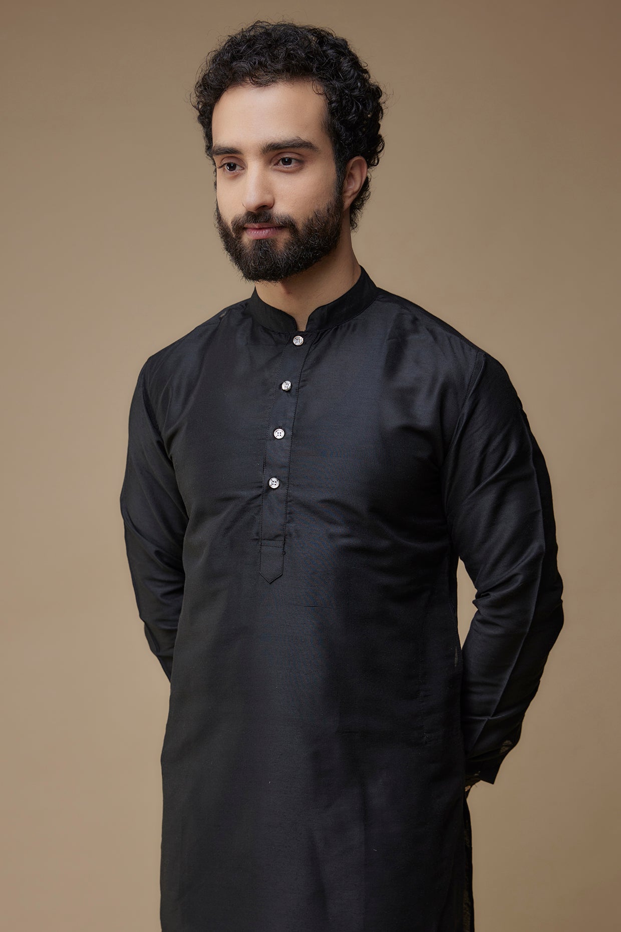 Black Cotton Silk Kurta Set