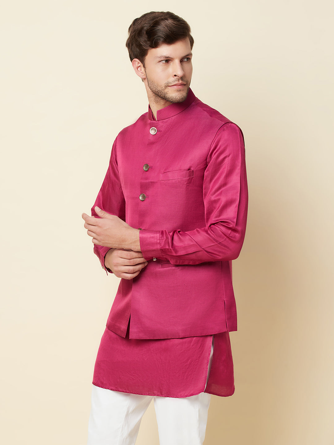 Light Pink Banarasi Jacquard Jacket Kurta Set