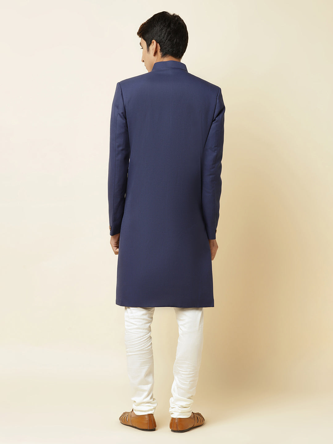 Plain terry rayon dhoti shop sherwani in navy blue