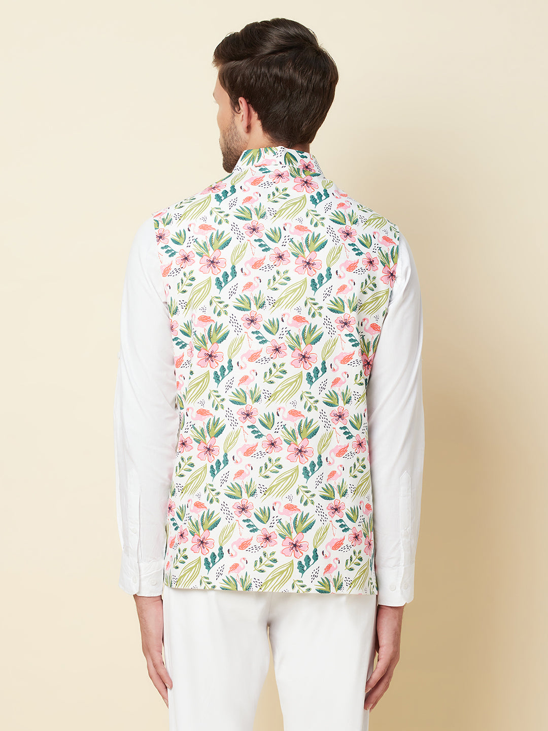 Men's Solid Kurta Pyjama With Floral Cream Printed Nehru Jacket – Jompers