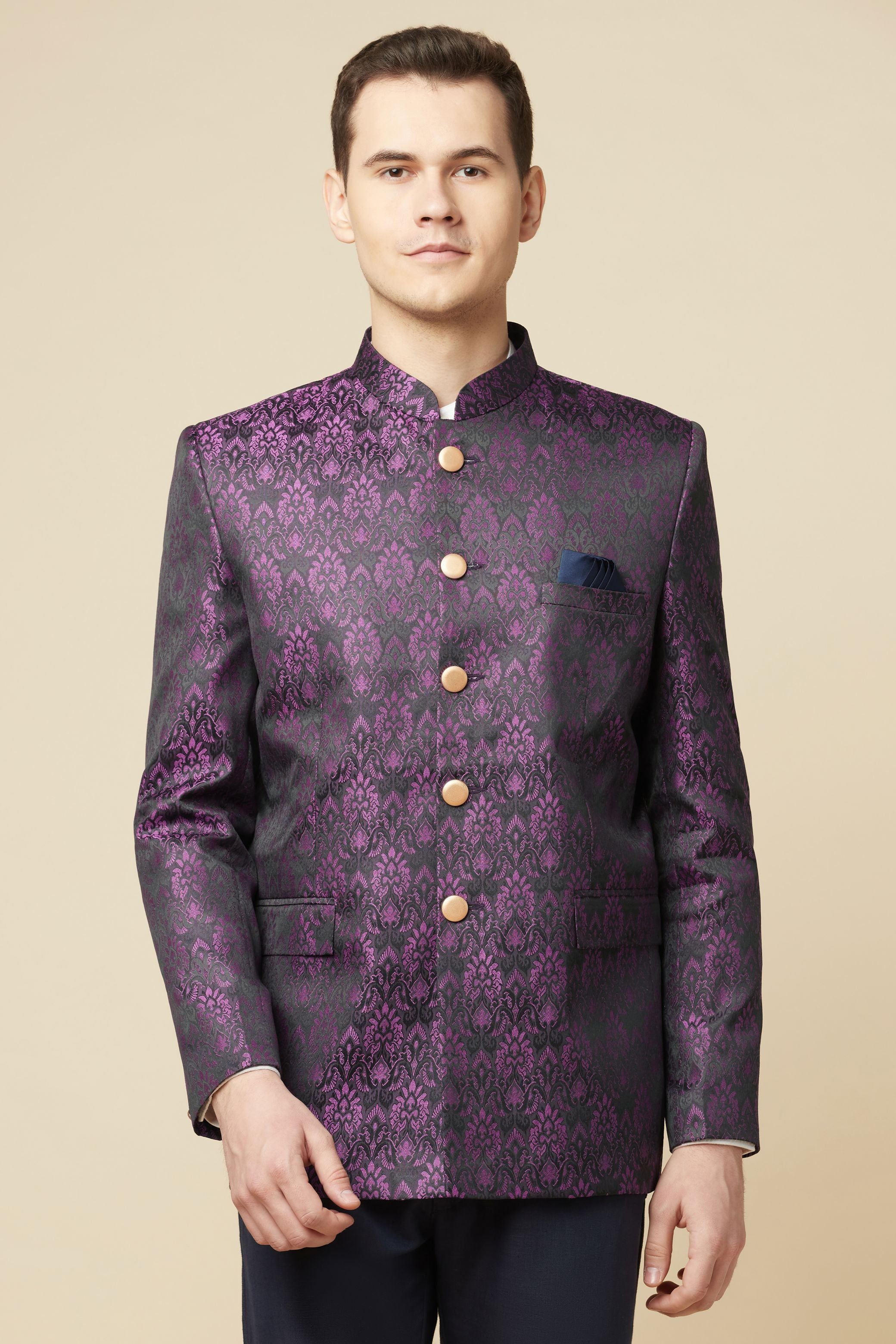 Peach Color Banarasi Silk Jodhpuri Jacket – Panache Haute Couture