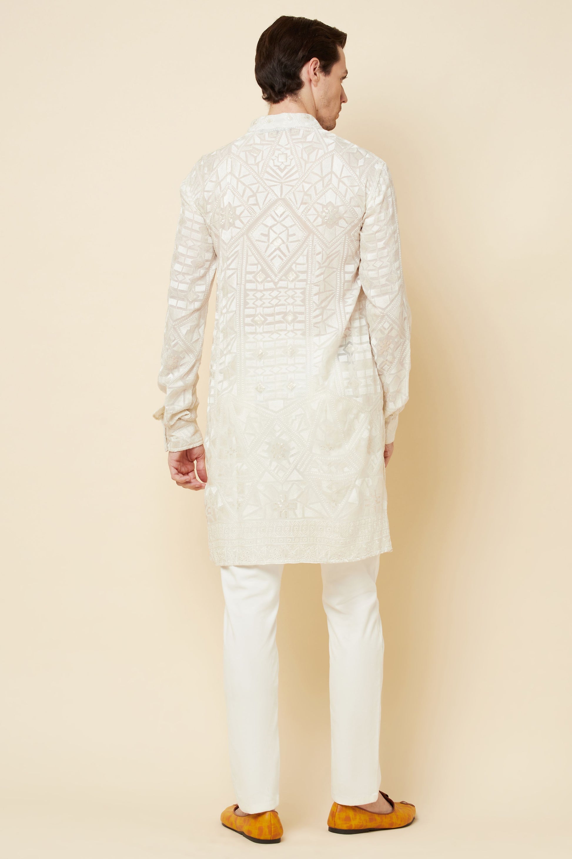 White Lucknowi Embroidered Kurta Set - Spring Break