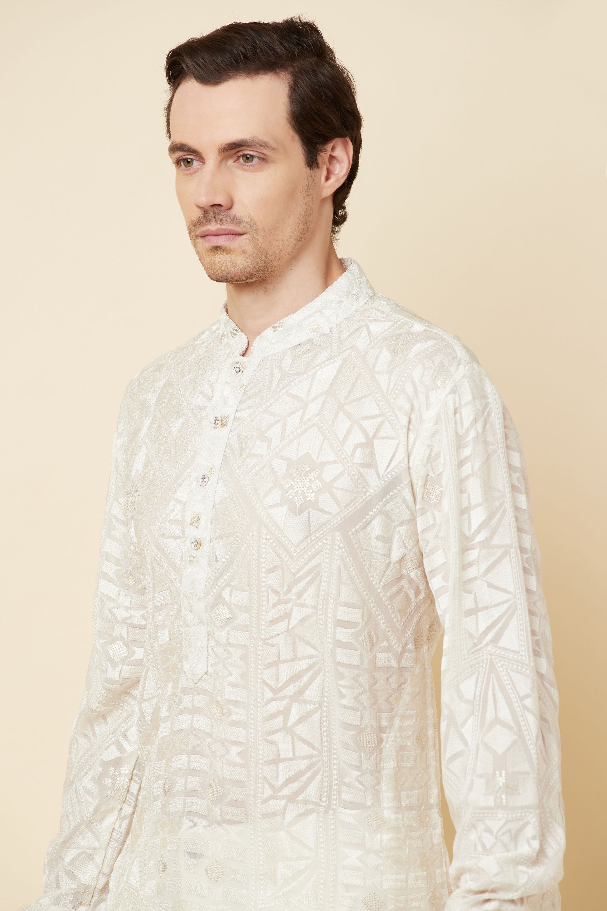 White Lucknowi Embroidered Kurta Set - Spring Break