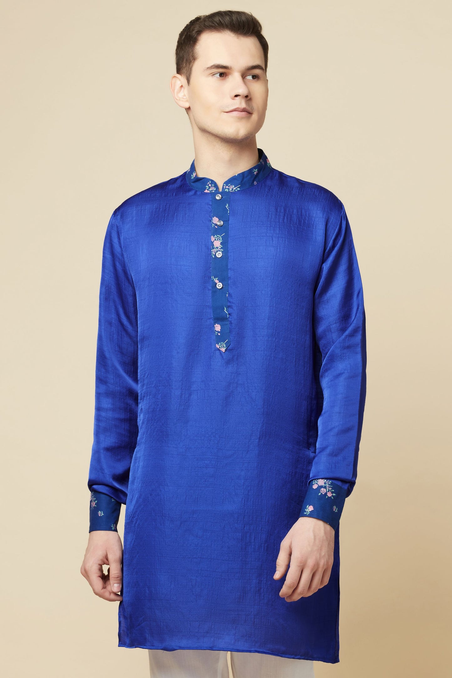 Blue Kurta with Floral Print Detail - Spring Break