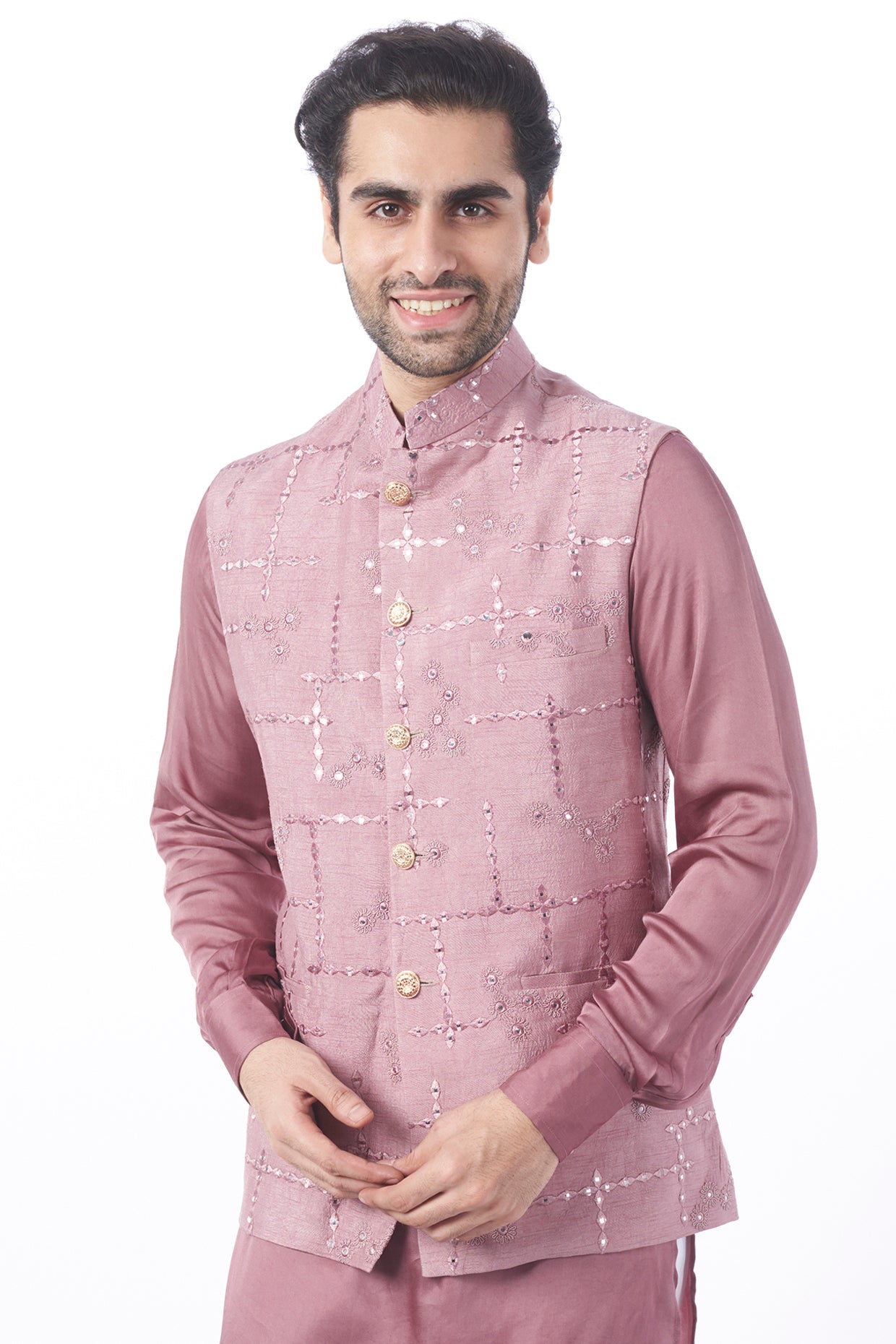 Buy Pink 2-Piece Ethnic Suit for Men by AKS Online | Ajio.com