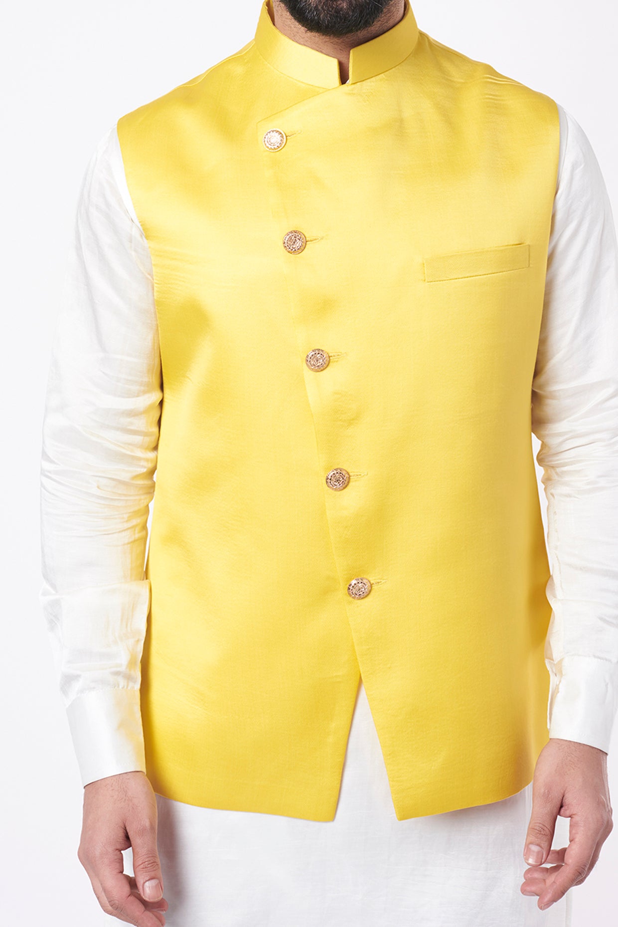 Multi Colour Bootie Nehru Jacket with Yellow Kurta & Pant - Babeehive